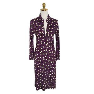 Sharagano Purple Polka Dot Long Sleeve Dress